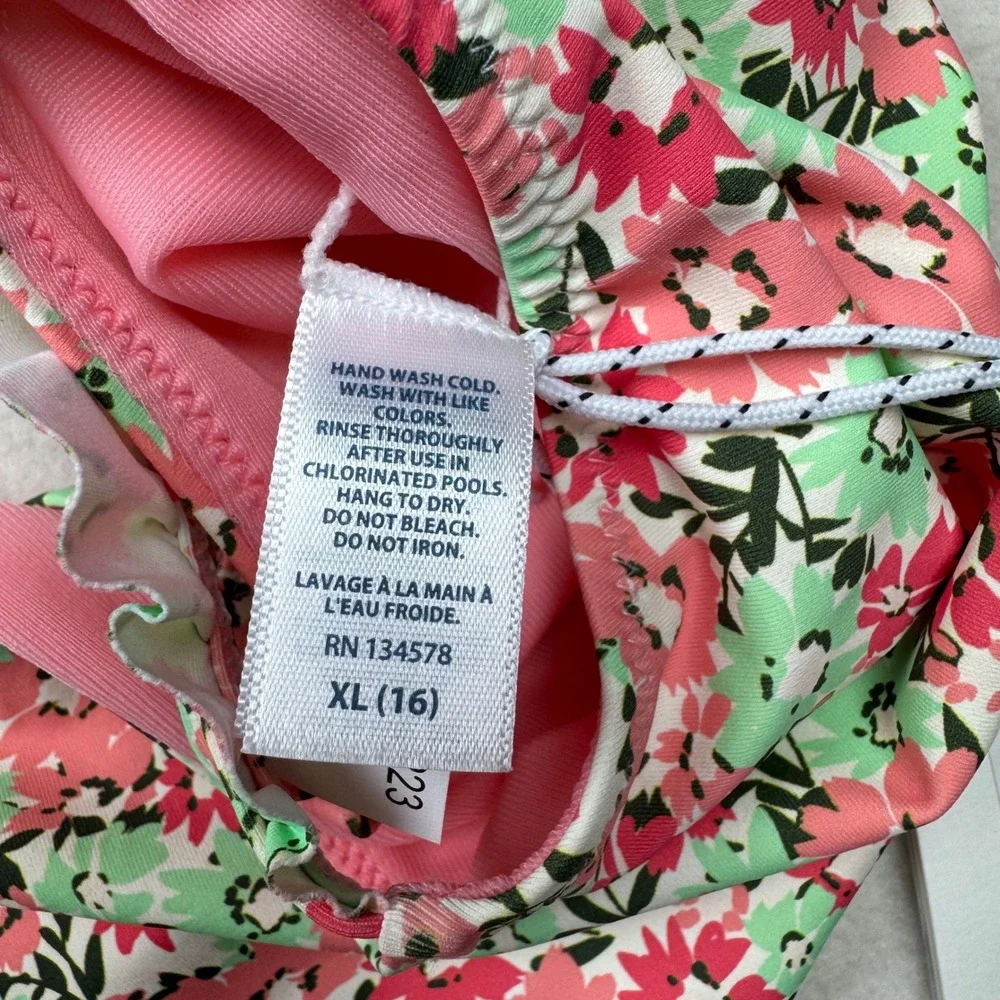 Vineyard Vines Girls XL Floral Ruffle High Neck‎ Bikini Top Swimsuit